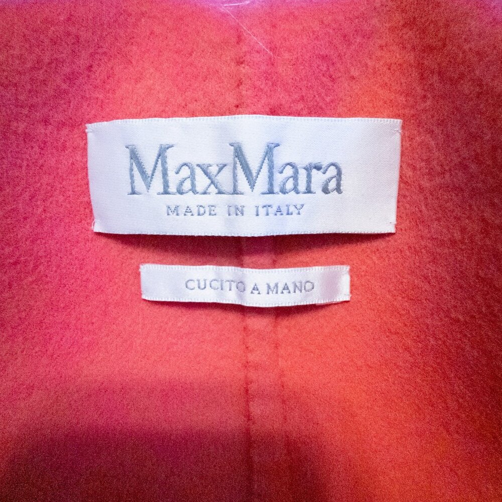Max Mara Cucito A Mano Cashgora Wool Angora Belted Jacket Coral Sz 8 - Picture 7 of 16